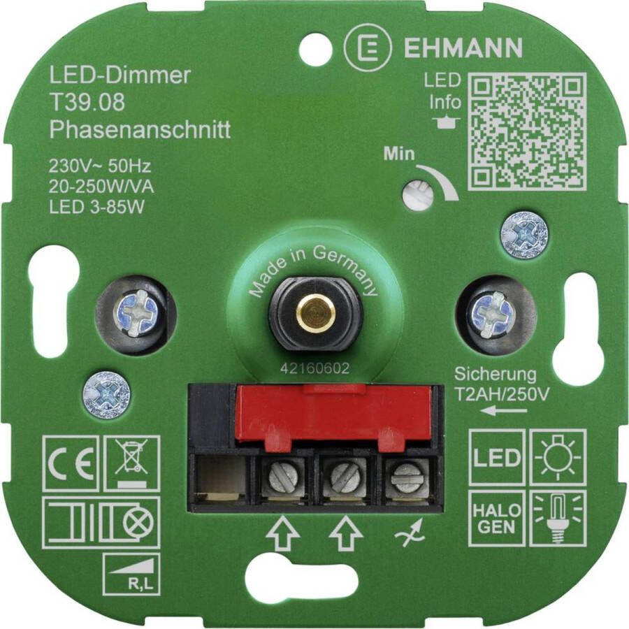 Ehmann 3900x0800 Dimmer (inbouw) Geschikt voor lampen: LED-lamp Spaarlamp Halogeenlamp Gloeilamp