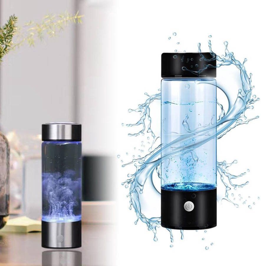 Ehoter Waterstof Generator Pro + Hydrogeen Ontdek de Revolutie in Watergezondheid 420 ml Zwart Roestvrij staal Waterfles van Borosilicaatglas Waterfilter Snel herstel van het lichaam Zuiver Water