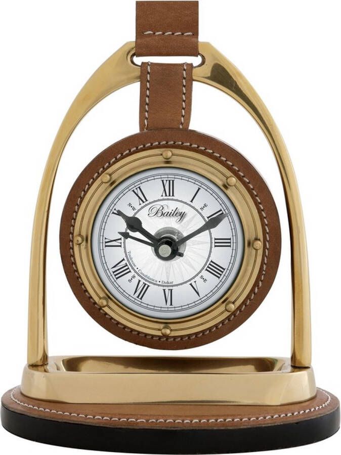 Eichholtz tafelklok Clock Bailey Equestrian buroklok koper met bruin leder