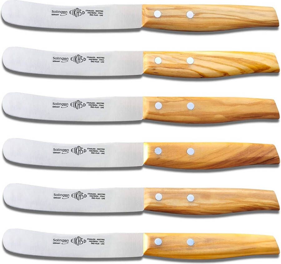 Eikaso Solingen Ontbijtmes met Olijfhouten Heft 11 cm Lemmet Set van 6