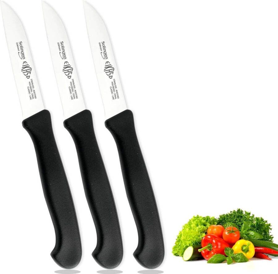 Eikaso Solingen Schilmes 3 Stuks Recht Lemmet 8 cm Ergonomisch Zwart Heft