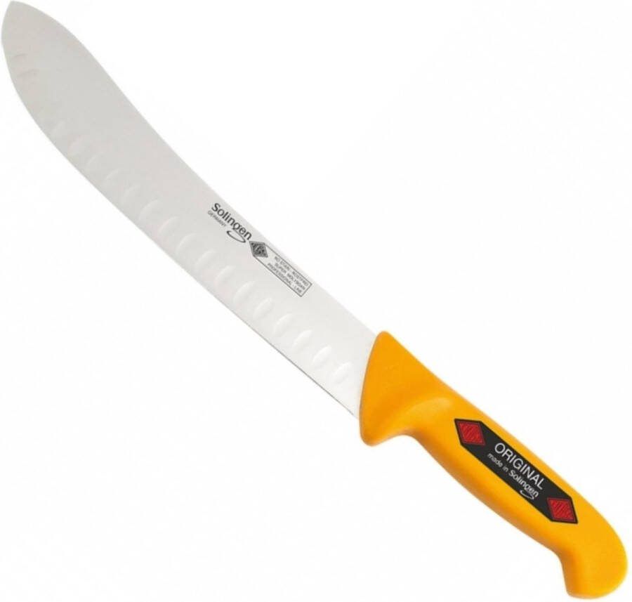 Eikaso Solingen Slagersmes met Bull Nose en Kuilen Geel Handvat 26 cm Lemmet Stijf