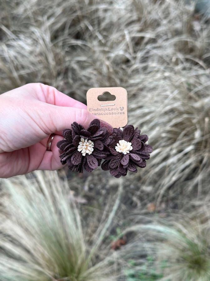EindelijkLeuk Schattige haarelastiekjes bloem bruin Haarelastiekjes Elastiekjes voor meisjes Haaraccessoires voor meisjes Mooie haarelastiekjes meisje Cadeautje meisje Setje van 2 elastiekjes
