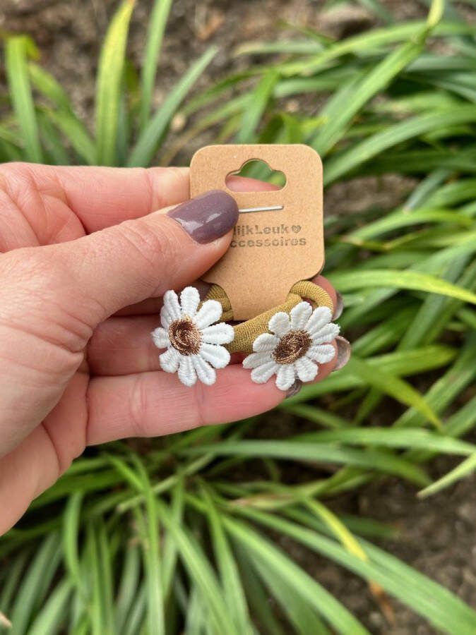 EindelijkLeuk Schattige haarelastiekjes bloem Madelief brons klein Haarelastiekjes Elastiekjes voor meisjes Haaraccessoires voor meisjes Mooie haarelastiekjes meisje Cadeautje meisje Setje van 2 elastiekjes
