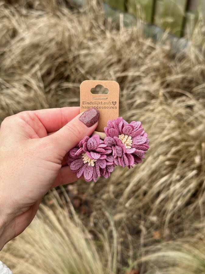 EindelijkLeuk Schattige haarelastiekjes bloem mauve Haarelastiekjes Elastiekjes voor meisjes Haaraccessoires voor meisjes Mooie haarelastiekjes meisje Cadeautje meisje Setje van 2 elastiekjes