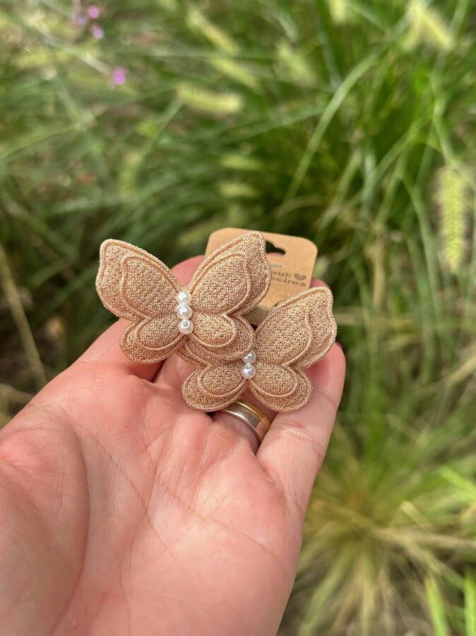 EindelijkLeuk Schattige haarelastiekjes Vlinder Vinder Taupe Haarelastiekjes Elastiekjes voor meisjes Haaraccessoires voor meisjes Mooie haarelastiekjes meisje Cadeautje meisje Setje van 2 elastiekjes