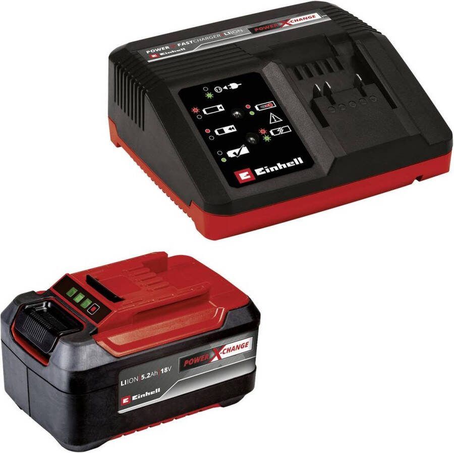 Einhell 5.2 Ah Starterkit Power X-Change accu&snellader 18 V max. 1260 W universeel voor alle Power X-Change machines LED-indicatie met 3 standen