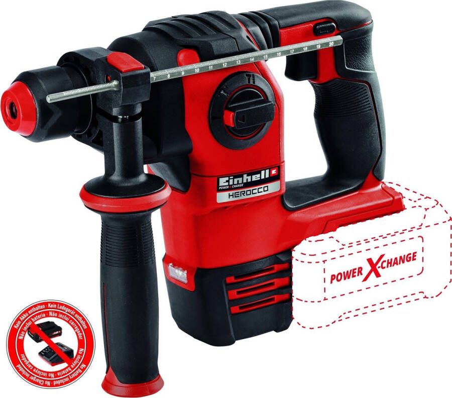 Einhell Accu Boorhamer HEROCCO Power X-Change (Li-Ion 18 V 2.2 J 18 Nm borstelloze motor pneumatisch slagwerk SDS plus gereedschapshouder incl. e-box zonder accu en lader)