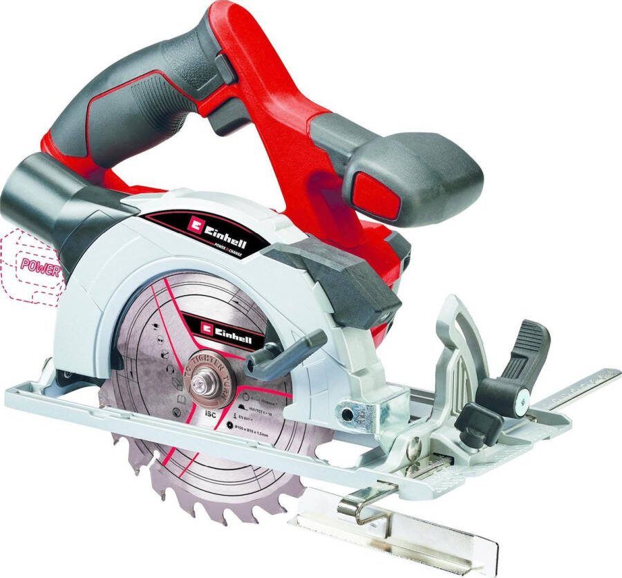 Einhell Accu Cirkelzaag TE-CS 18 150 Li Solo Power X-Change (18 V li-ion zaagblad ø150x10 mm zaagdiepte + verstekhoek zonder gereedschap instelbaar LED's zonder accu en lader)