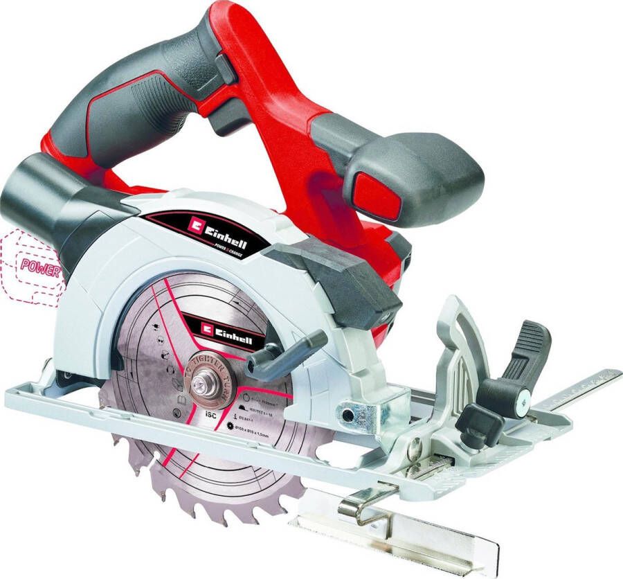 Einhell Accu Cirkelzaag TE-CS 18 150 Li Solo Power X-Change (18 V li-ion zaagblad ø150x10 mm zaagdiepte + verstekhoek zonder gereedschap instelbaar LED's zonder accu en lader)