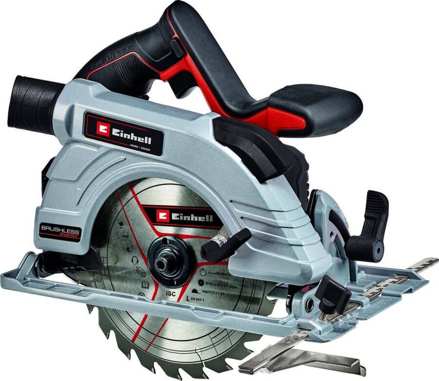 Einhell Accu Cirkelzaag TE-CS 18 190 Li BL Solo Power X-Change (li-ion 18 V zaagblad ø190x20 mm max. 65 mm zaagdiepte koolborstelloze motor gereedschapsloze instelling zonder accu en lader)