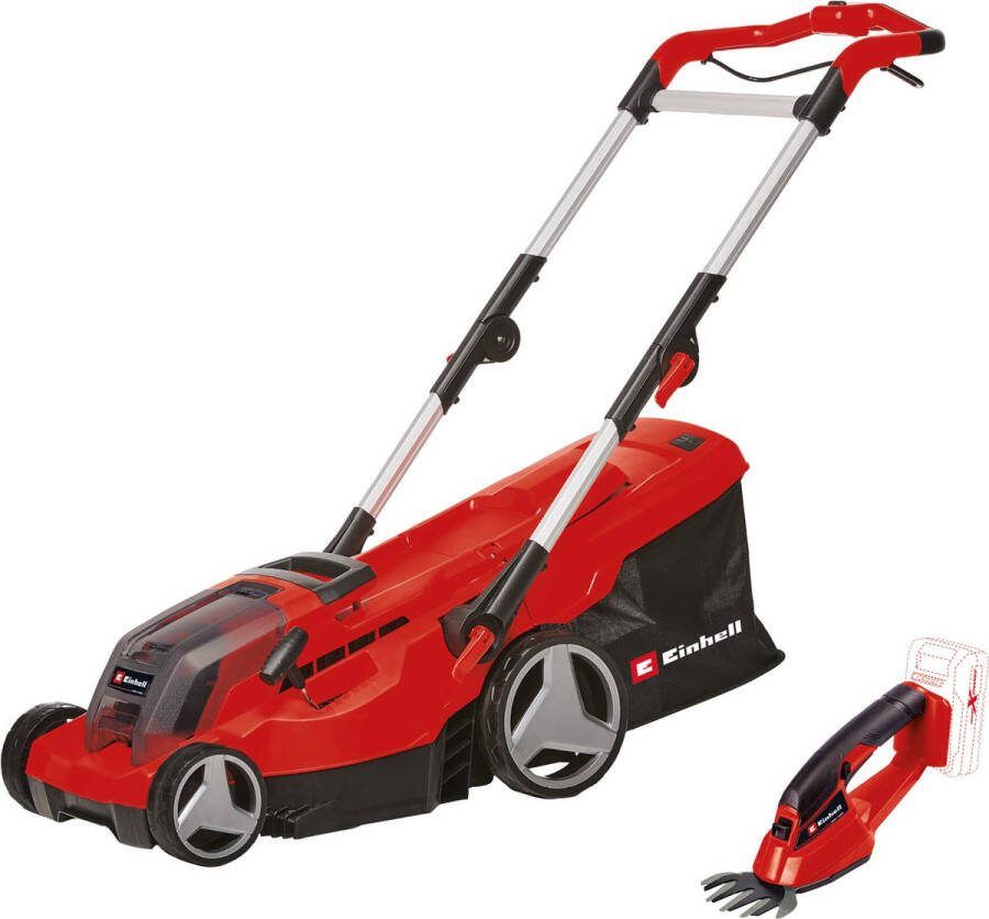 Einhell Accu Grasmaaier GE-CM 36 37 Li + Accu Grasschaar GE-CG 18 1 Li Power X-Change 36 18 V Li-ion Maaibreedte: 37 cm 10 cm incl. 2x 3.0 Ah Accu en 2x laders