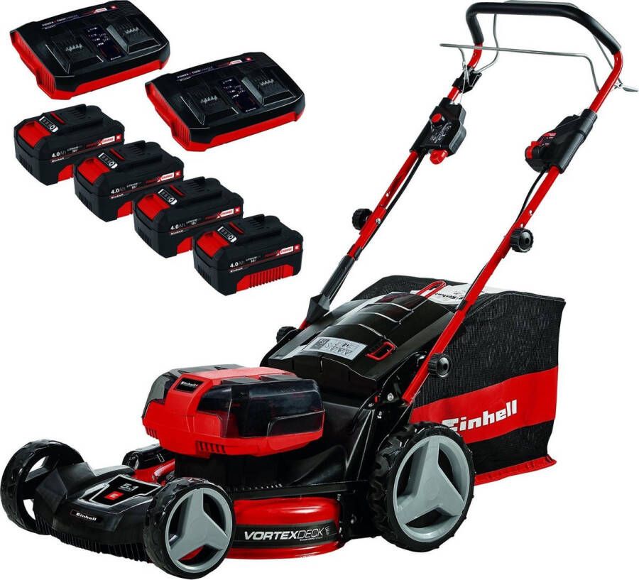 Einhell Accu Grasmaaier GP-CM 36 47 S HW Li Kit Power X-Change 36 V Li-ion Maaibreedte: 47 cm Aanbevolen gazonoppervlakte: tot 700 m² Zelfrijdend Mulching functie Incl. 4x 4 0 Ah accu en 2x Twincharger