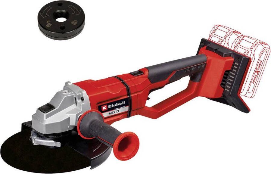 Einhell Accu Haakse Slijper AXXIO 36 230 Q BL Li Solo Power X-Change 36 V Li-Ion Koolborstelloze motor Ø230 mm 6.600 t min Max. Snijdiepte: 70 mm Snelspanmoer Excl. Accu Lader en Slijpschijf