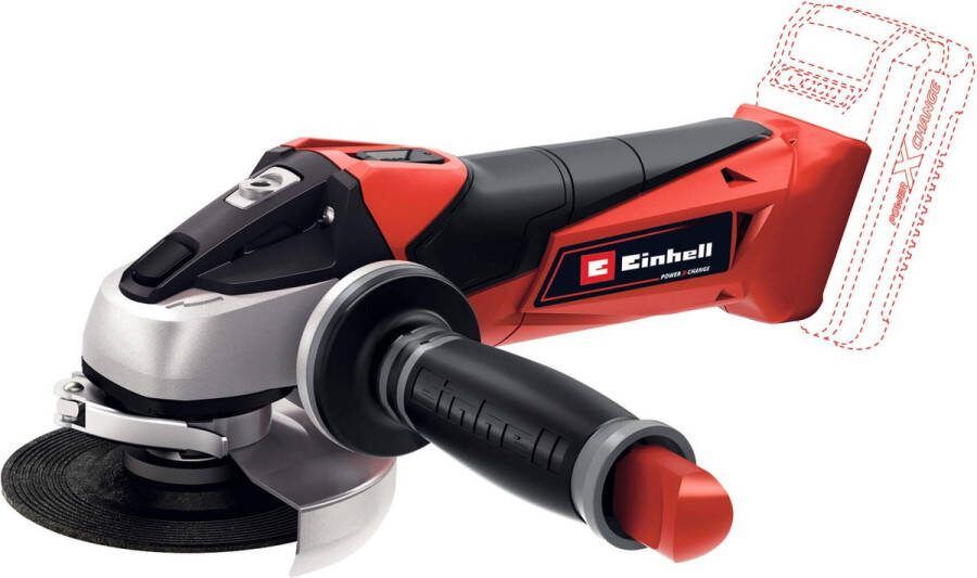 Einhell Accu Haakse Slijper TE-AG 18 115 Li Solo + Accessoires Power X-Change 18 V Li-Ion ø115 mm 8.500 t min Incl. 1x ø115 mm slijpschijf 1x Lamellenschijf en transport- opbergkoffer Excl. Accu en Lader