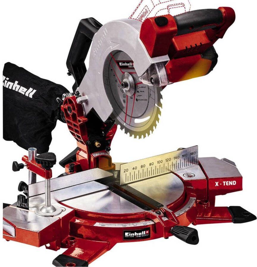Einhell Accu Kap- Verstekzaag TE-MS 18 210 Li-Solo Power X-Change (Li-Ion 18 V 3.000 rpm ø 210 x 30 mm zaagblad X-Tend werkstuksteunen HM precisiezaagblad zonder accu en lader)