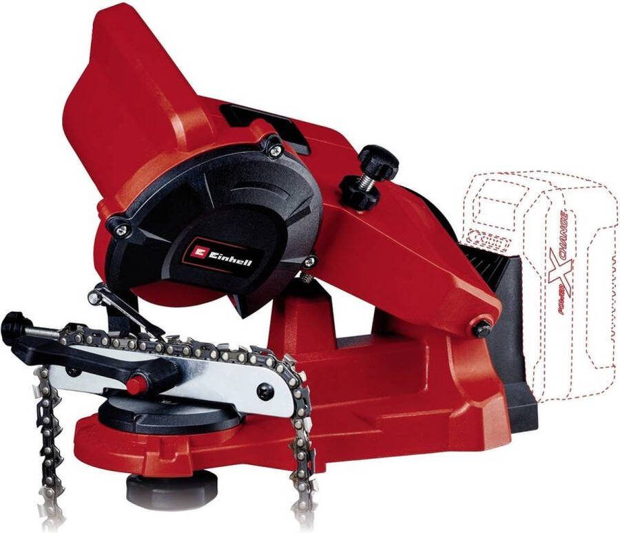 Einhell Accu Kettingslijper GE-CS 18 Li Solo Power X-Change 18 V Li-Ion 6.500 t min Ø108x23x3 2 mm Afstelhoek: 35° links rechts Dieptestop Incl. 1x slijpschijf Excl. accu en lader