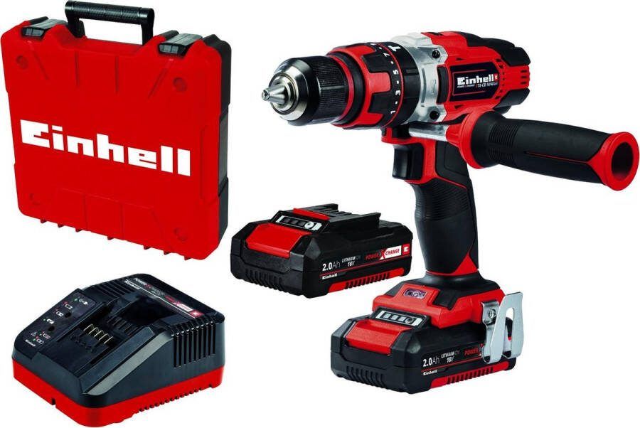 Einhell Accu Klopboor- Schroefmachine TE-CD 18 48 Li-i Kit Power X-Change 18 V Li-Ion met impactfunctie 2 snelheden 48 Nm LED licht Incl. 2x 2 0 Ah accu en lader