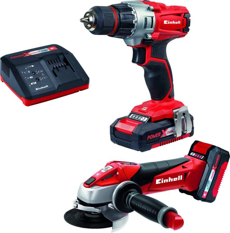 Einhell Accu Power Tool Kit TE-TK 18 Li Kit 18 V 1.5 Ah 3.0 Ah (Accu Boor- Schroefmachine Accu Haakse slijper) Power X-Change