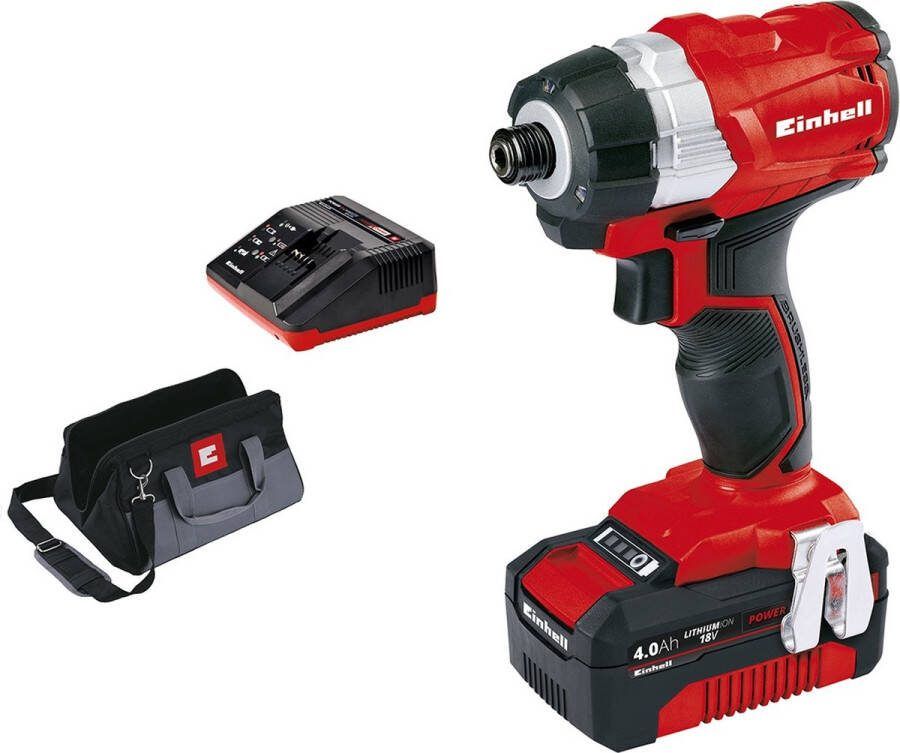 Einhell Accu Slagschroefmachine TE-CI 18 Li Brushless-Solo Power X-Change 18 V Li-Ion 180 Nm koolborstelloze motor LED licht Incl. Tas 4.0 Ah accu en lader