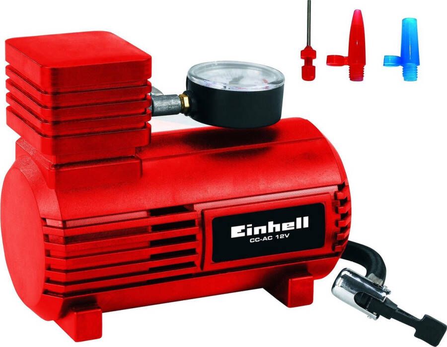 Einhell Auto Compressor CC-AC 12V Voeding: 12 V Max. 18 bar Extra lange aansluitkabel 2 9 m Incl. 3 adapters voor fiets bal etc