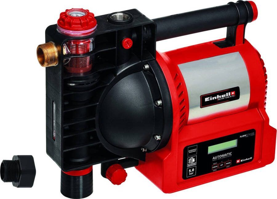 Einhell Automatische Tuinpomp GE-AW 1246 N FS (1.200 W watervulindicator 4600 l u 5 bar pompdruk vuil- zuigindicator droogloopbeveiliging zetbescherming voorfilter met terugslagventiel flow-sensor)
