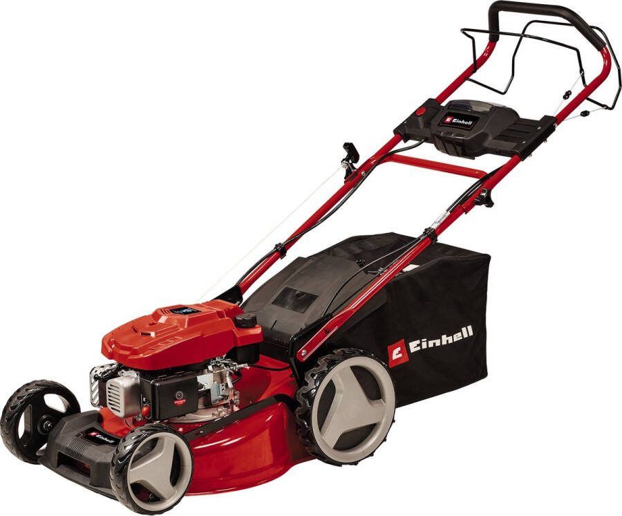 Einhell Benzine Grasmaaier GC-PM 46 SM HW-E Li 146 cm³ 2 kW 4-takt Maaibreedte: 46 cm Aanbevolen gazonoppervlakte: tot 1400 m² 65 L opvangbak Maaihoogte: 25-80 mm Mulching functie Elektrische starter Incl. 1x 2.0 Ah Accu + lader