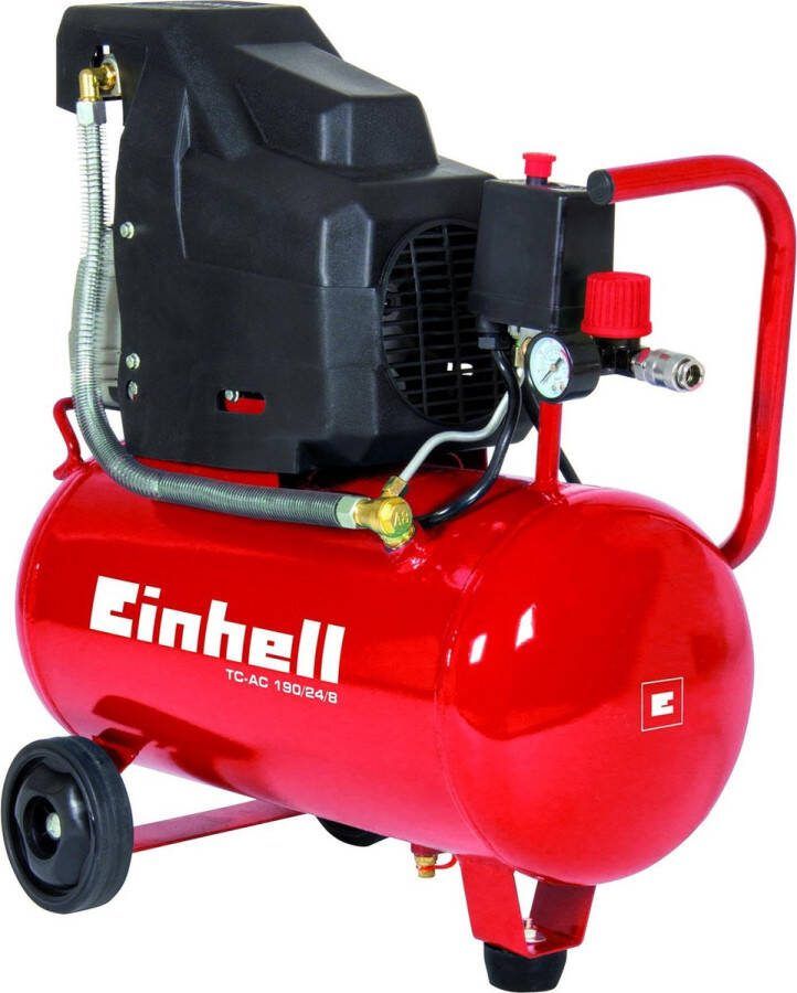Einhell Compressor TC-AC 190 24 8 (1500 W 8 bar 24 L tank olie gesmeerd terugslagklep en veiligheidsventiel manometer snelkoppeling rubberen voet wateraflaatplug)