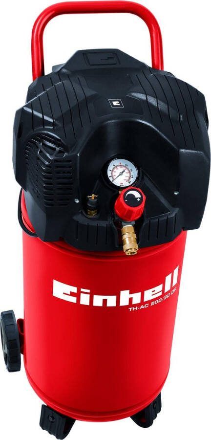 Einhell Compressor TH-AC 200 30 OF (8 bar 1100 W olie service vrije motor 30 L tank manometer en snelkoppeling wateraflaatplug rubberen voet terugslagklep en veiligheidsventiel)