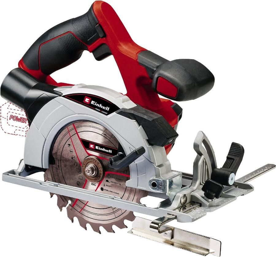 Einhell Accu Cirkelzaag TE-CS 18 150 Li Solo Power X-Change (18 V li-ion zaagblad ø150x10 mm zaagdiepte + verstekhoek zonder gereedschap instelbaar LED's zonder accu en lader)