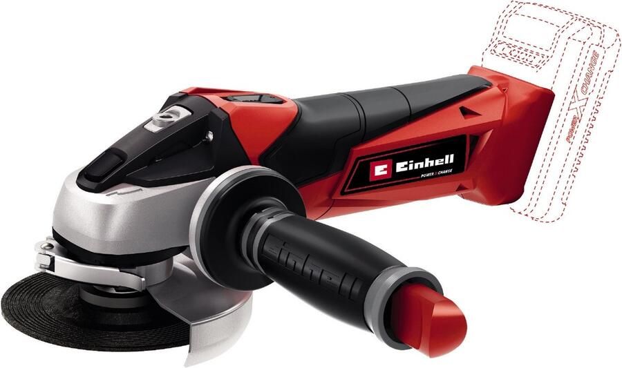Einhell Accu Haakse Slijper TE-AG 18 115 Li-Solo Power X-Change (Li-Ion 18 V 8500 rpm ø115 mm herstarten overbelasting & schijfbeveiliging zonder accu en lader)