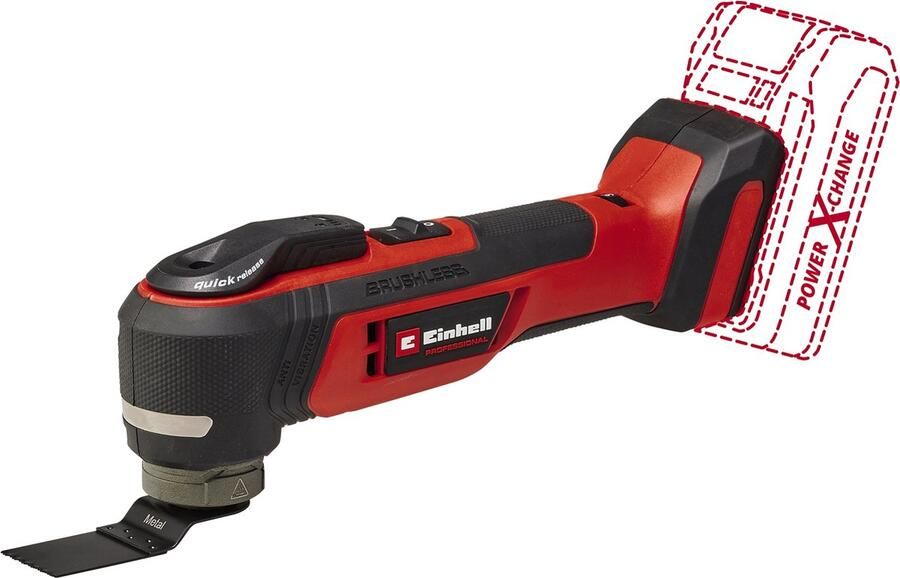 Einhell Accu Multitool TP-MG 18 Li BL Solo Power X-Change 18 V Li-ion Incl. 9x schuurpapier en 4 verschillende zaagbladen Excl. accu en lader