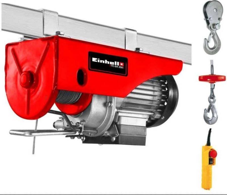 Einhell Elektrische Kabeltakel TC-EH 250 (500 W noodstopschakelaar automatische rem en eindaanslag incl. 12 m twistvrije staalkabel afbuigschijf met lasthaak en veiligheidsbeugel)