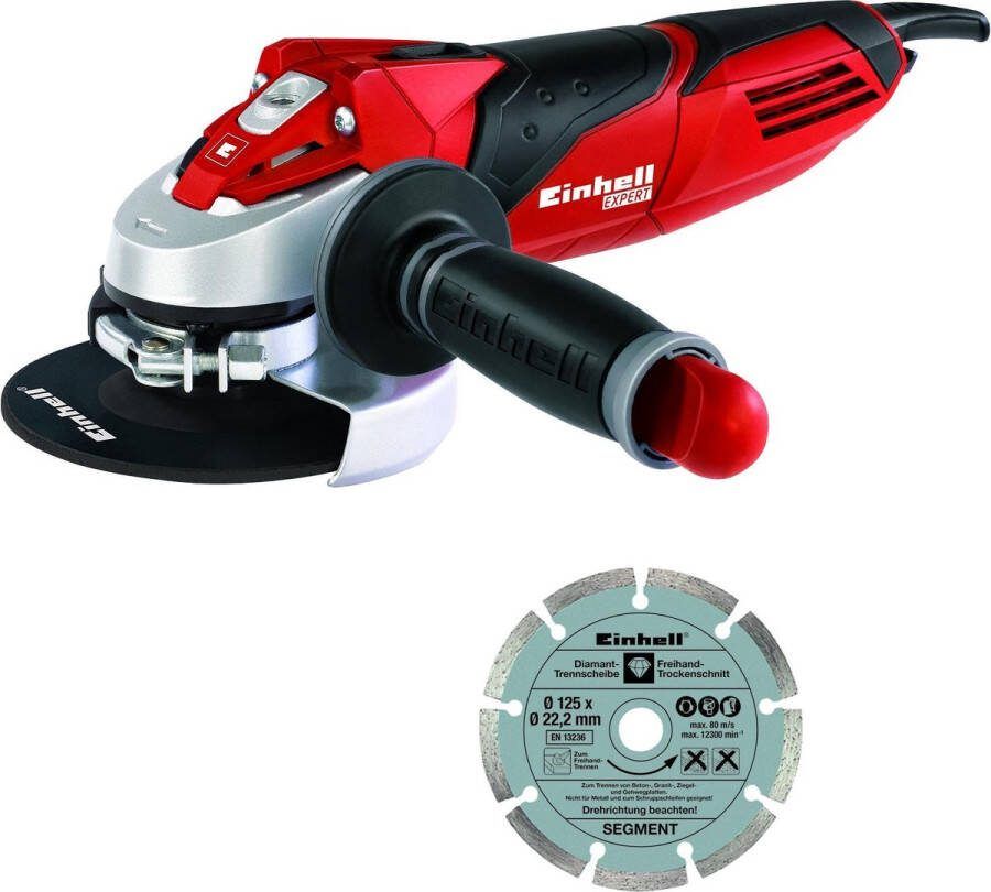 Einhell Haakse Slijper TE-AG 125 750 Kit 750 W Onbelast toerental: 12.000 t min Ø125 mm Incl. Transport- Opbergkoffer 1x diamant slijpschijf 1x Slijpschijfbescherming