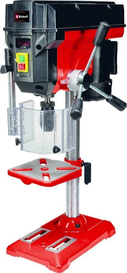 Einhell Kolomboormachine TE-BD 550 E 550 W 450-2.500 t min B16 Snelspanboorkop: Ø1-13 mm Max. Boordiepte: 60 mm Boortafel: 170x170 mm Boortafel is kantelbaar draaibaar en in hoogte verstelbaar