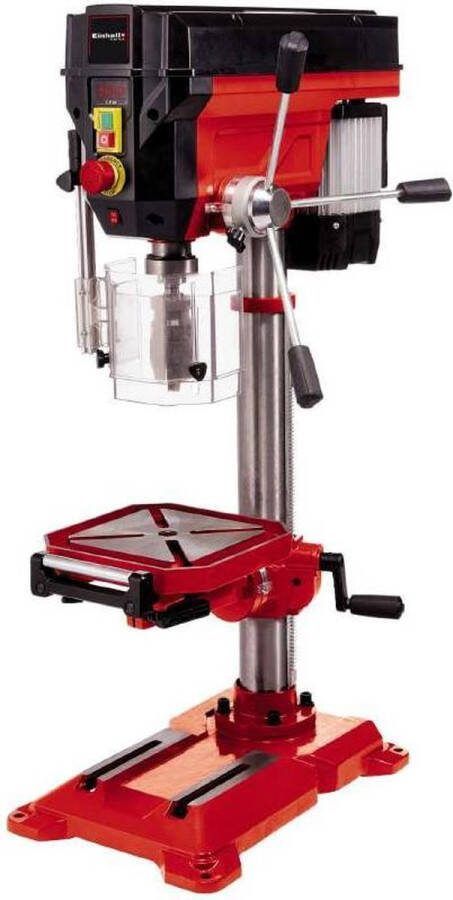 Einhell Kolomboormachine TE-BD 750 E 750 W 450-2.500 t min B16 MK2 Snelspanboorkop: Ø1-16 mm Max. Boordiepte: 80 mm Boortafel: 243x243 mm Boortafel is kantelbaar draaibaar en in hoogte verstelbaar