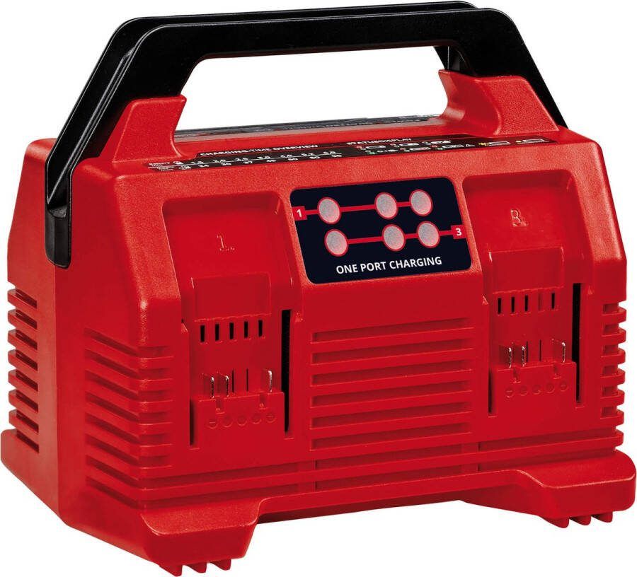 Einhell Quattrolader Power X-Change Laadvermogen: 4A Parallel opladen van 2x2 accu's Draaghandgreep Refresh-modus Geschikt voor alle Power X-Change Accu's