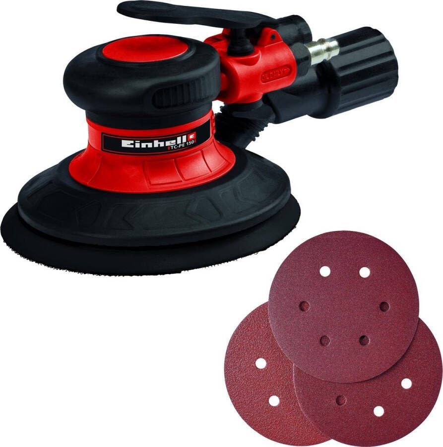 Einhell Pneumatische Excentrische Schuurmachine TC-PE 150 Schuuroppervlak: Ø 150 mm Geschikt voor slijp- schuurwerk op hout ijzer en kunststof Incl. 6x schuurvellen