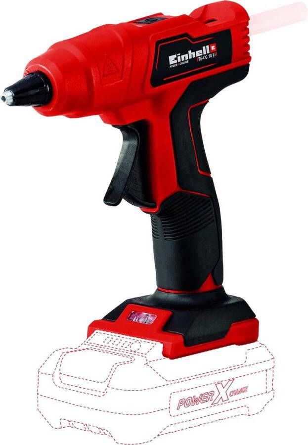 Einhell Accu Lijmpistool TE-CG 18 Li Solo Power X-Change 18 V Li-ion gebruiksklaar in 120 seconden incl. 5 lijmpatronen + vlak lijmmondstuk Excl. Accu en lader