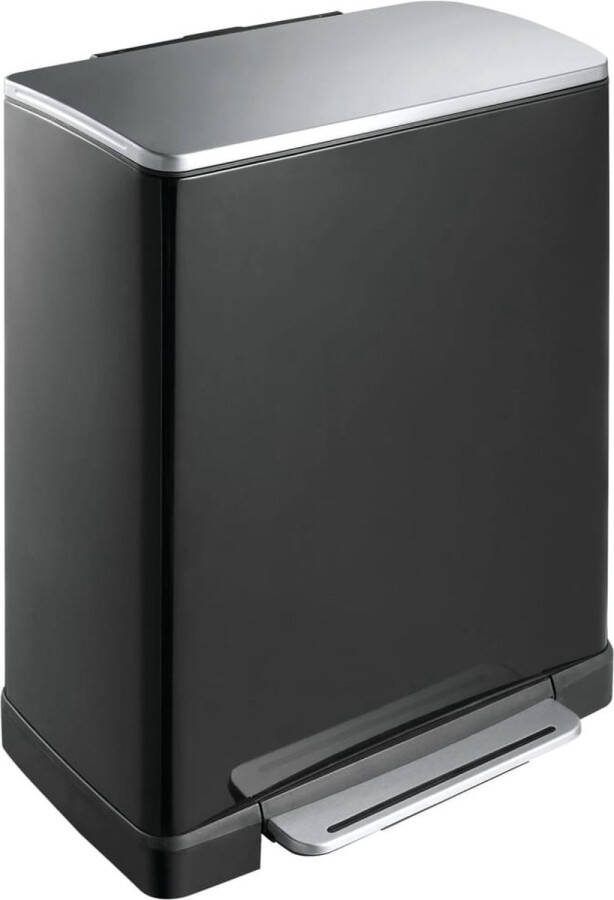 EKO E-Cube pedaalemmer 50 ltr Stainless steel Plastic zwart glanzend mat RVS