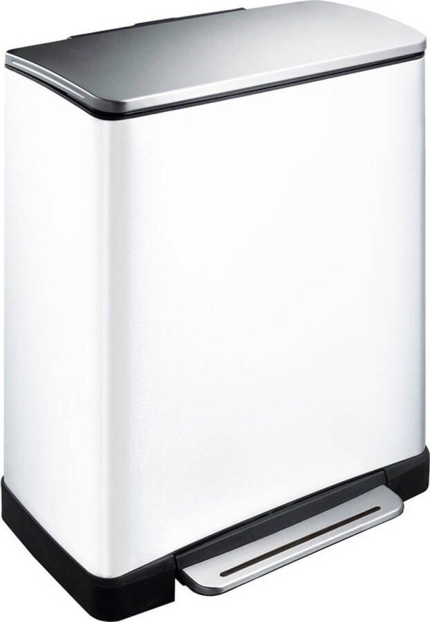 EKO E-Cube recycling pedaalemmer 28+18 liter Stainless steel Plastic wit mat RVS