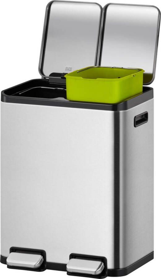 EKO EcoCasa Pedaalemmer 2 x 30L mat rvs afvalscheidingsprullenbak soft-close anti-slip