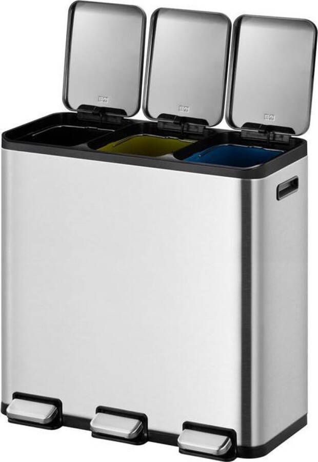 EKO EcoCasa 1 pedaalemmer 15+15+15 liter Stainless steel mat RVS