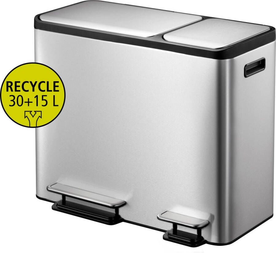 EKO EcoCasa Recycler pedaalemmer 30+15 ltr Stainless steel Plastic mat RVS