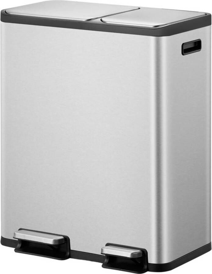 EKO EcoCasa Prullenbak 30+20L Zilvermat RVS Pedaalemmer Afvalscheidingsprullenbak Fingerprintproof Soft-close