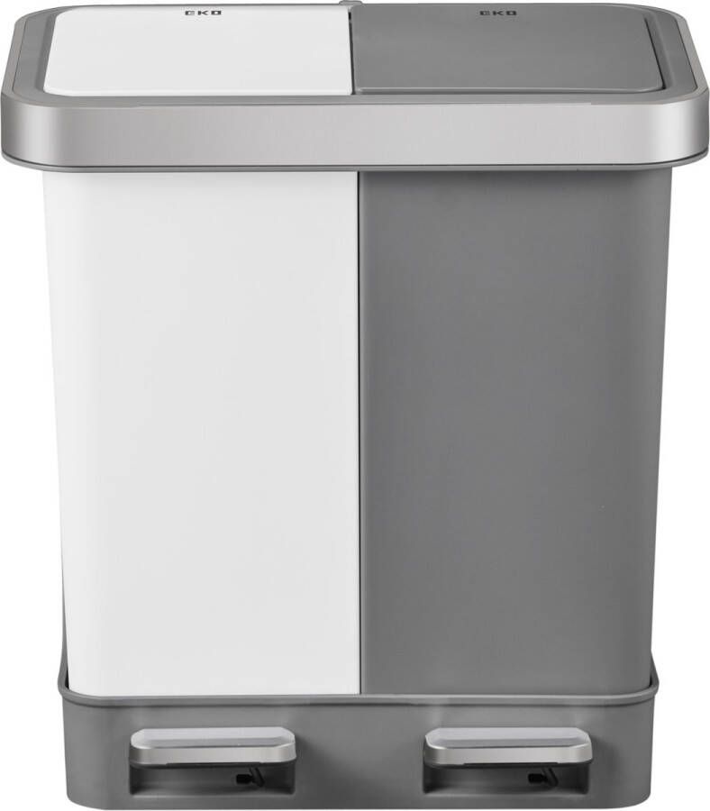 EKO Hana Duo Recycling pedaalemmer 10+10 ltr Stainless steel Plastic wit grijs