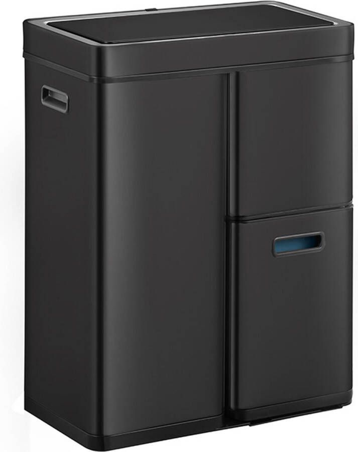 EKO Mirage Plus Sensor Afvalscheidingsprullenbak 30 + 15 + 15 Liter (60 Liter) Matzwart Soft-close Anti-slip Fingerprintproof