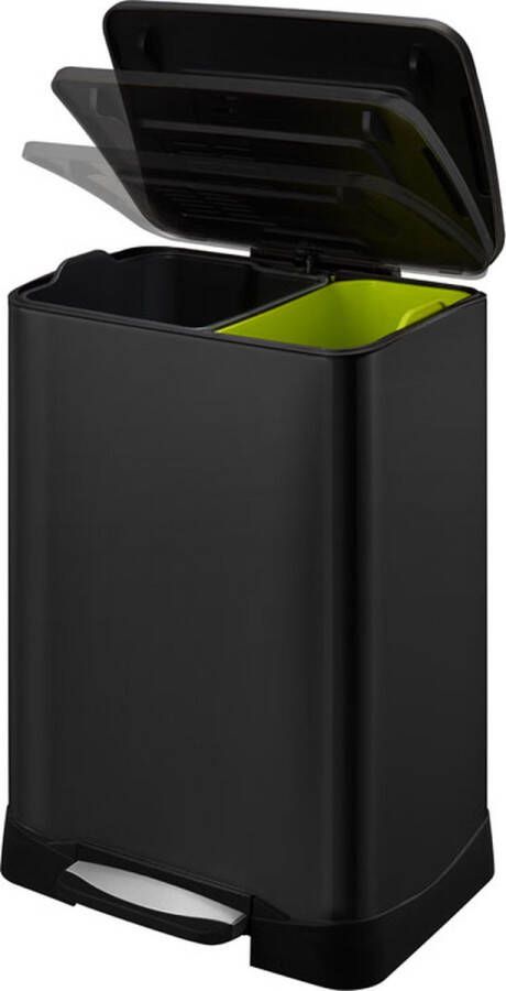 EKO Neo-Cube recycling pedaalemmer 28+18 ltr Stainless Steel Polypropyleen zwart