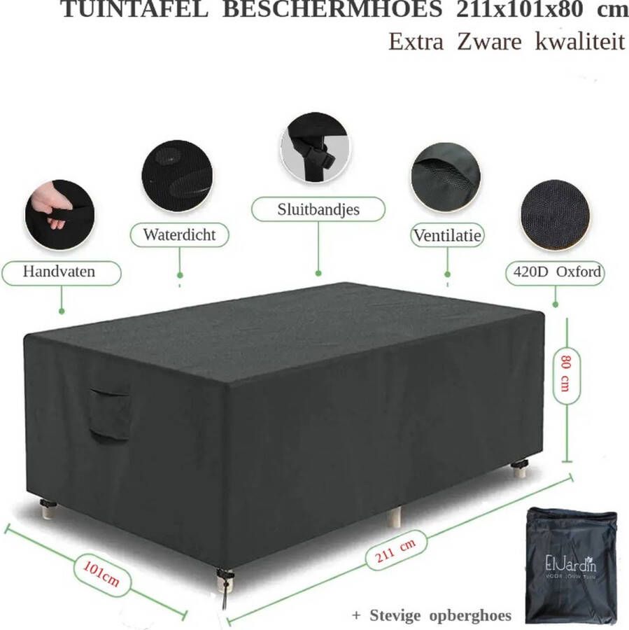 El jardin Tafelhoes Tuinmeubelhoes 211 cm x 101 cm x 80 cm Beschermhoes Tuintafel Rechthoek Oxford 600D