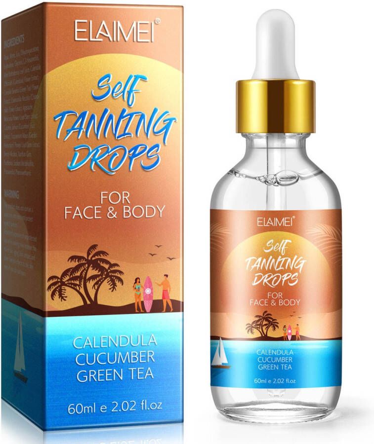 Elaimei Self Tanning Drops 60 ml Magic Tan Drops Zelfbruiner Gezicht en Lichaam Self Tan Drops Zelfbruiners Body Lotion Tan Luxe The Face Tan Drops Legs Tan Serum